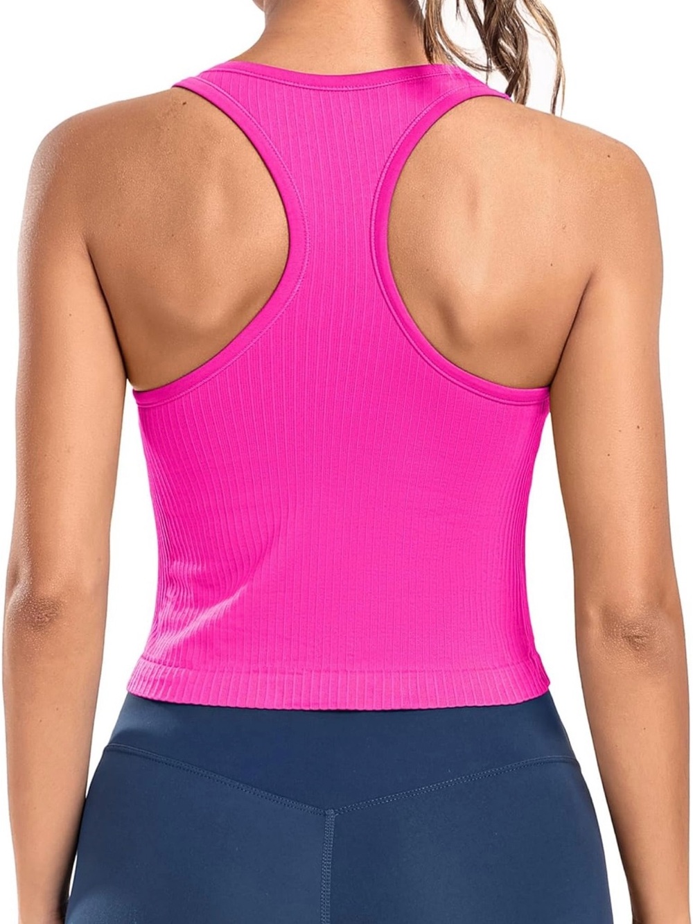 Red Ribbed Racerback Crop Tank Top - Picture 5 of 7